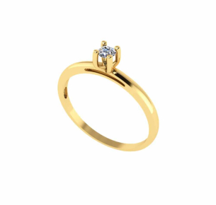 Anel Solitário 4 garras com Zircônia 3mm Ouro 18k