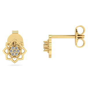 Brinco Miolo Flor com Diamante Ouro 18k