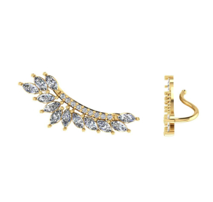 Brinco Ear Cuff Fileira e Navetes Ouro 18k