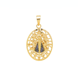 Pingente Nossa Senhora Aparecida com Safira Natural Ouro 18k