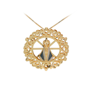 Pingente Mandala Nossa Senhora Aparecida Dupla com Corrente Veneziana Ouro 18k