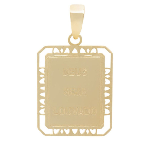 Pingente Placa Deus Seja Louvado Ouro 18k