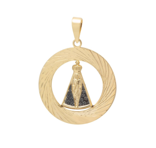 Pingente Nossa Senhora Aparecida Redonda Grande Ouro 18k