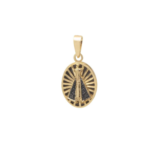 Pingente Nossa Senhora Aparecida Oval Pequena com Resina Ouro 18k