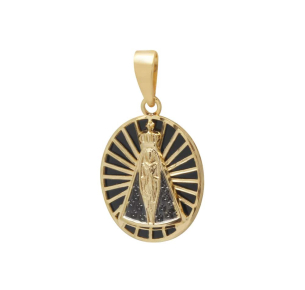 Pingente Nossa Senhora Aparecida Oval Grande com Resina Ouro 18k