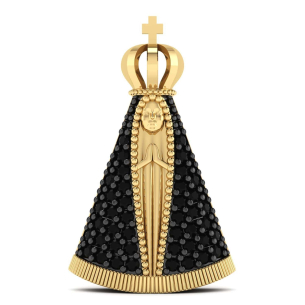 Pingente Nossa Senhora Aparecida Pequena com Espinélio Ouro 18k