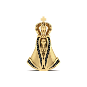 Pingente Nossa Senhora Aparecida com Manto Liso Pequeno Ouro 18k