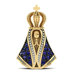 Pingente Nossa Senhora Aparecida 18 Zircônias Ouro 18k