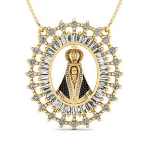 Gargantilha Nossa Senhora Aparecida com Veneziana Ouro 18k