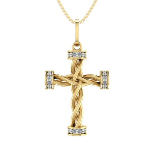 Pingente Crucifixo Torcido com Pedras Ouro 18k