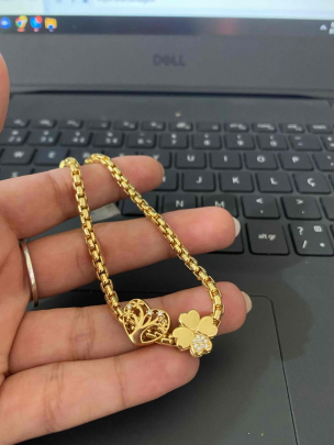 Pulseira Milano Moment Arvore da Vida e Trevo Ouro 18k