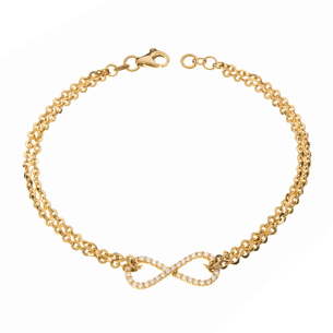 Pulseira Bailarina Dupla com Infinito Cravejado Ouro 18k